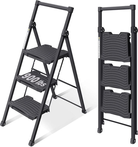 Ladder per uso domestico - Ladder robusta per magazzino e ufficio - Ladder domestica trasportabile con due gradini - Progettazione compatta e sicura - 100 kg di capacità di carico - Costruzione in metallo - 50x50x50 cm