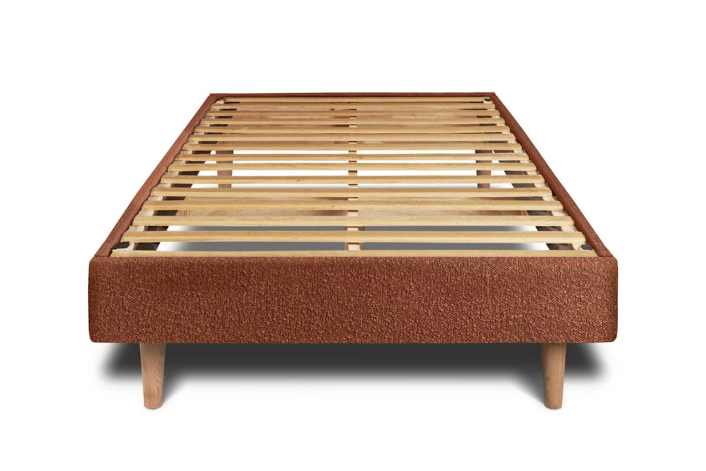 Letto 90x200 cm con testata imbottita - tessuto bouclé