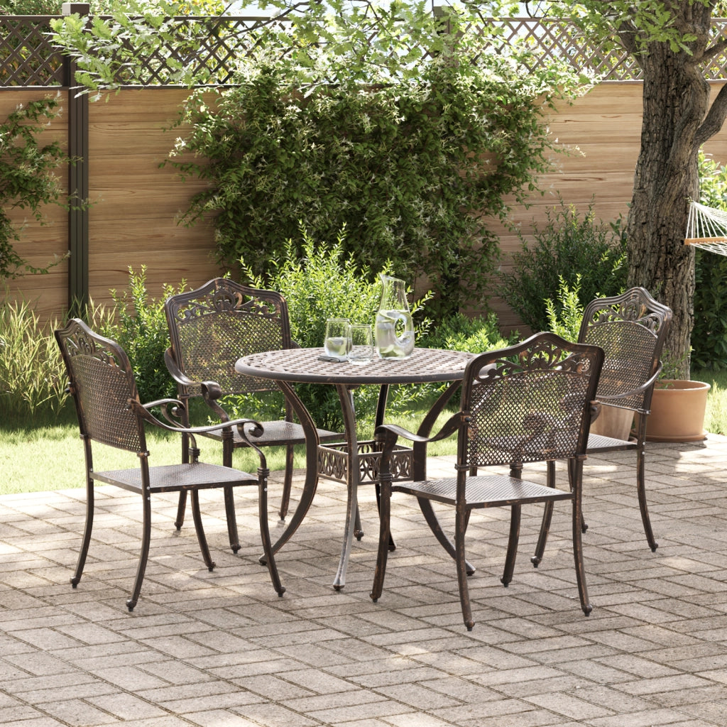 Set da pranzo da giardino in alluminio pressofuso bronzo, 5 pezzi