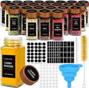 Set di infusori, Infusori quadrati con coperchio in legno [24 x 120 ml] Infusori, contenitori di erbe in vetro, infusori con filtro, etichette, imbuto in silicone, spazzola per pulizia