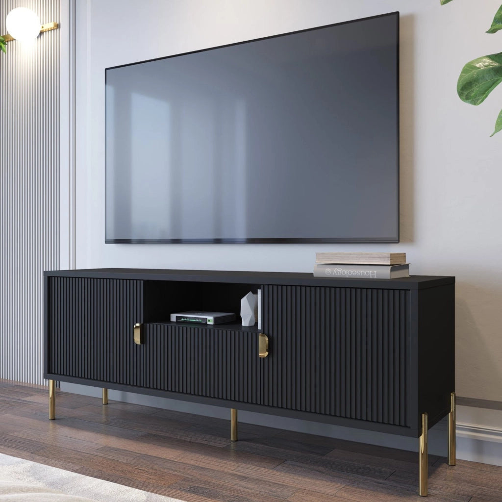 Rabattone, Mobile Porta tv un Cassetto, 155x40x69h cm Nero