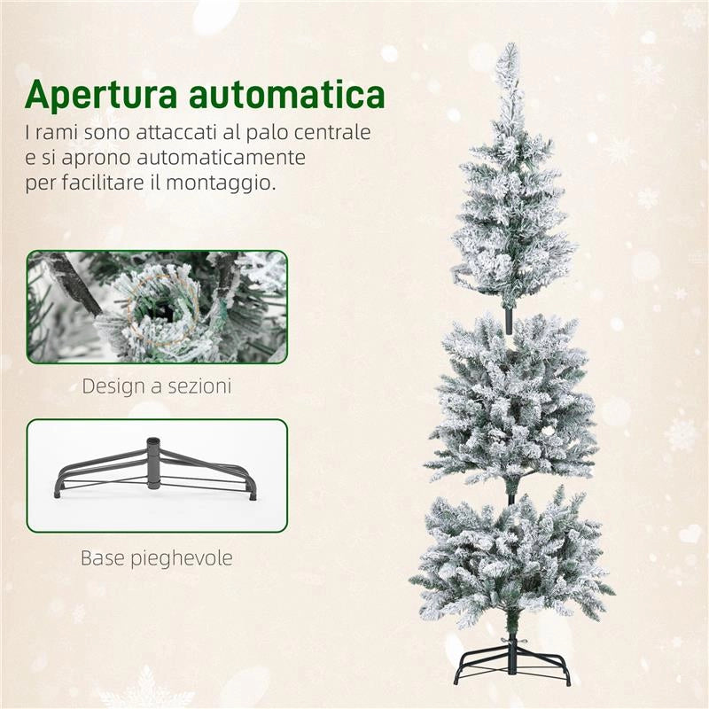 ALBERO DI NATALE INNEVATO CON 180 LUCI LED A 11 EFFETTI E 479 RAMI, Ï65X180 CM, VERDE E BIANCO