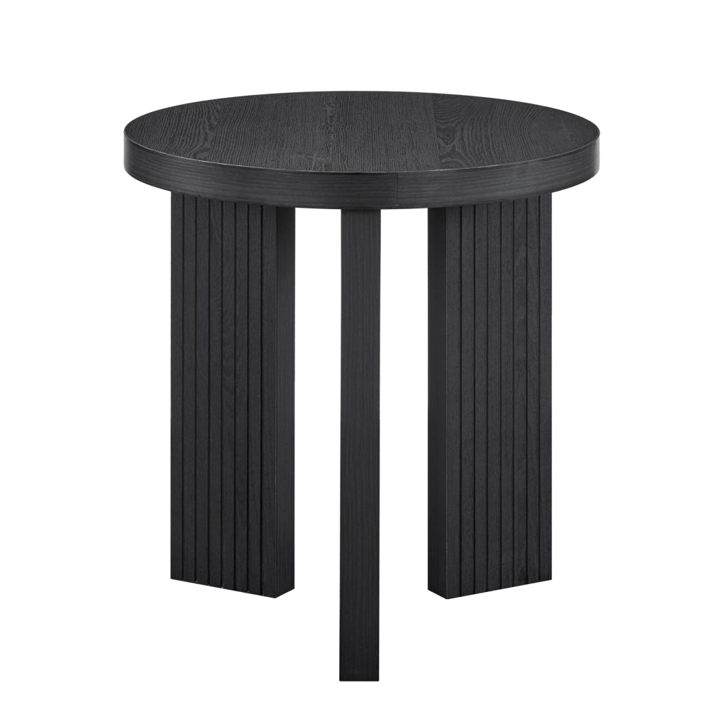 Tavolino rotondo a 3 gambe in MDF con scanalature verticali; nero