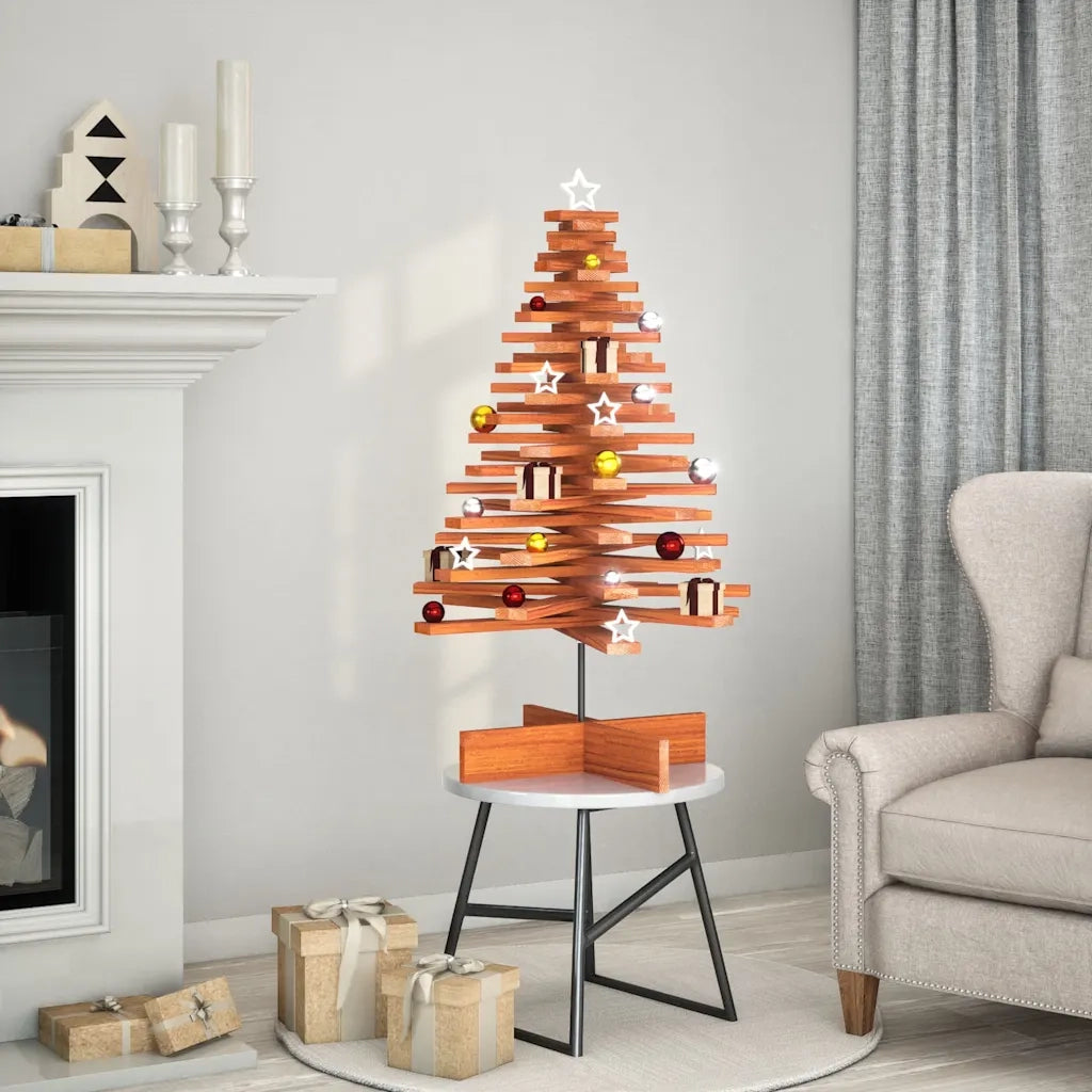 Albero di Natale Marrone Cera 100 cm in Legno Massello di Pino 858206