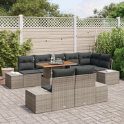 Set da Pranzo da Giardino con Cuscini Grigi in Polyrattan e Acacia