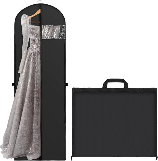 Sacchetto per abiti, 180 × 60 cm, sacchetto per abiti pieghevole, borse per abiti con maniglie, borse per abiti con protezione contro la polvere, sacchetto per abiti per abiti da sposa, abiti da sera, costumi da ballo (nero)
