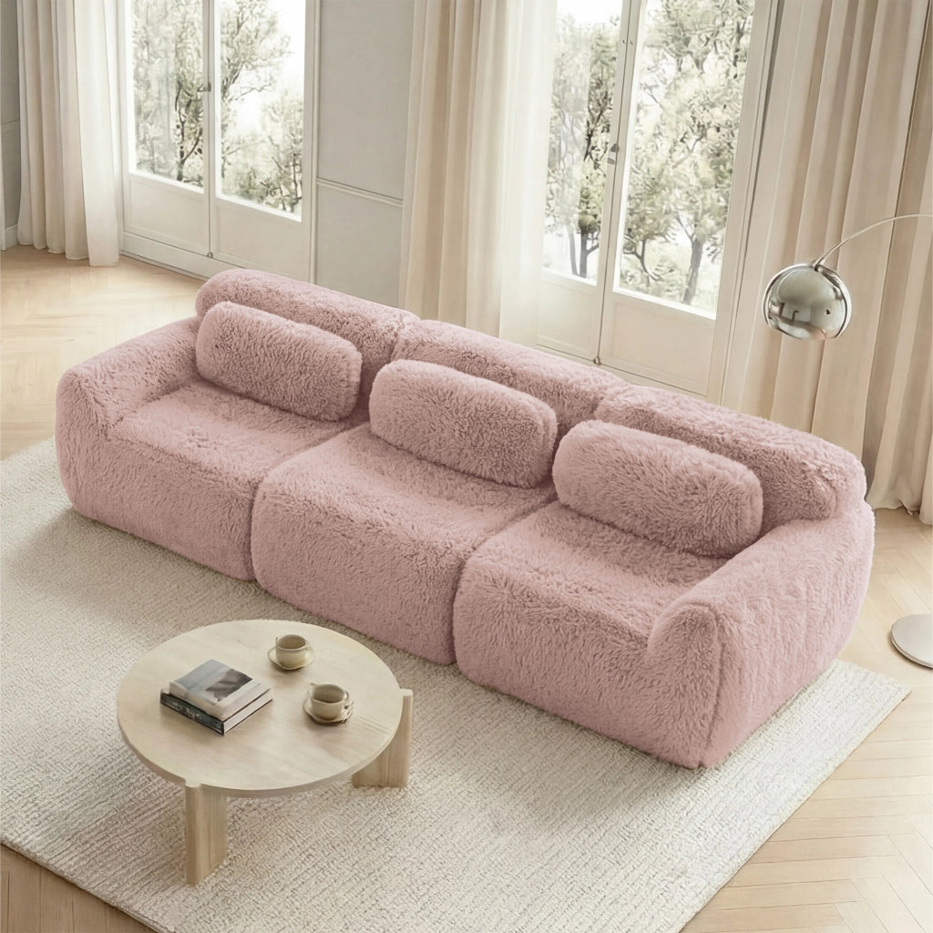 Divano 3 Posti Morbido con Cuscini ¨C Xylo ¨C Rosa, Tessuto Plush, Modulare
