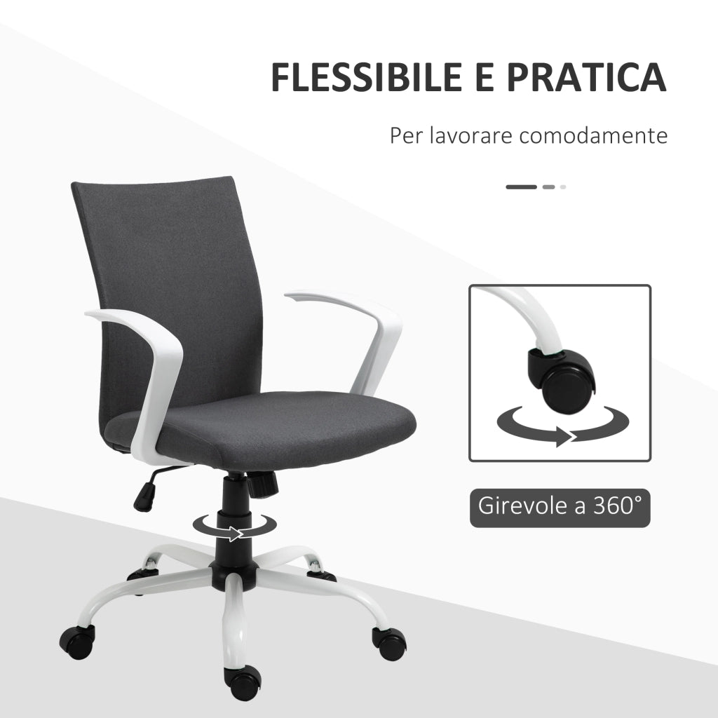 Sedia da Ufficio Ergonomica e Girevole con Altezza Regolabile. 61x61x89-99 cm. Grigio Scuro