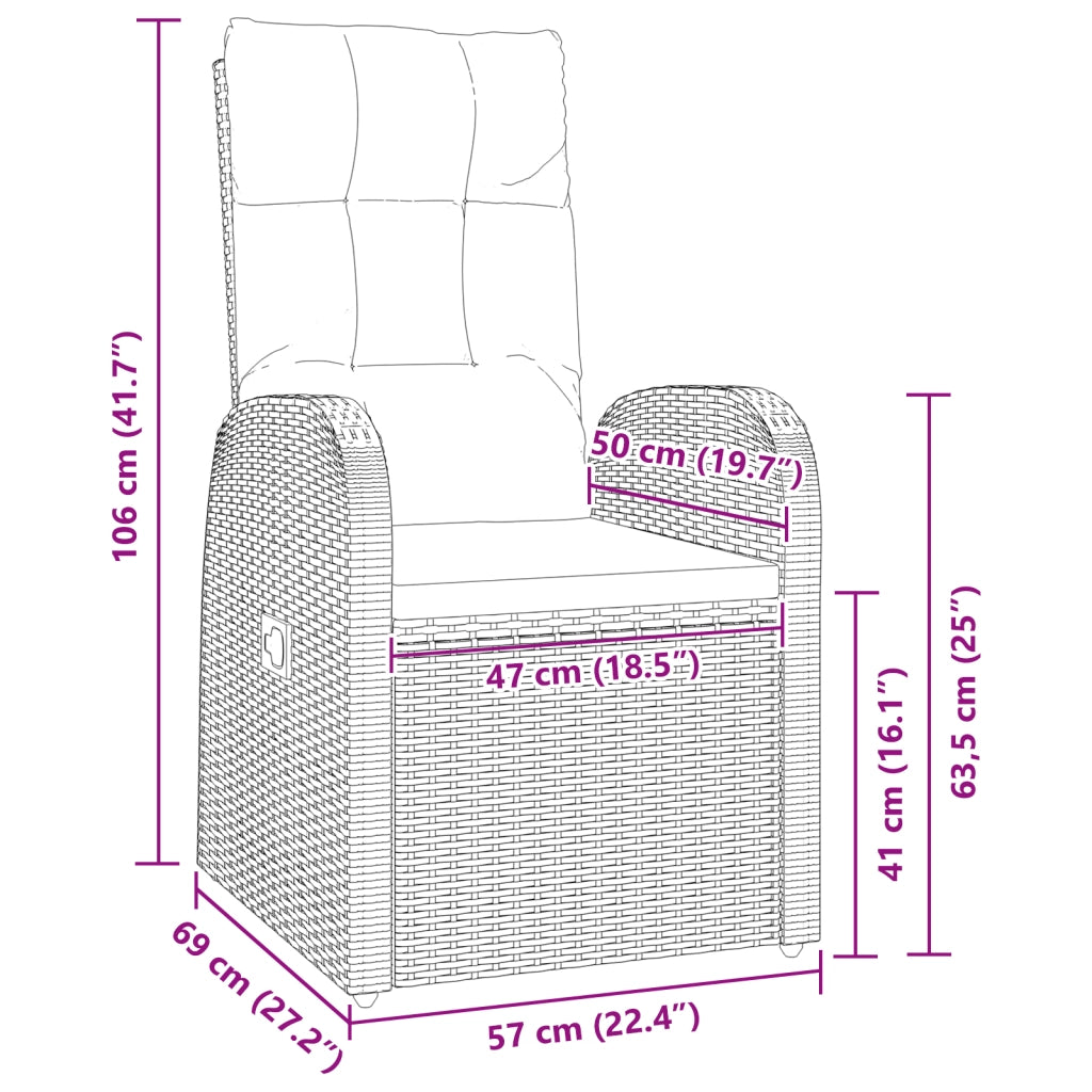 Set da Pranzo da Giardino 7 Pezzi con Cuscini - Rattan Plastico Nero