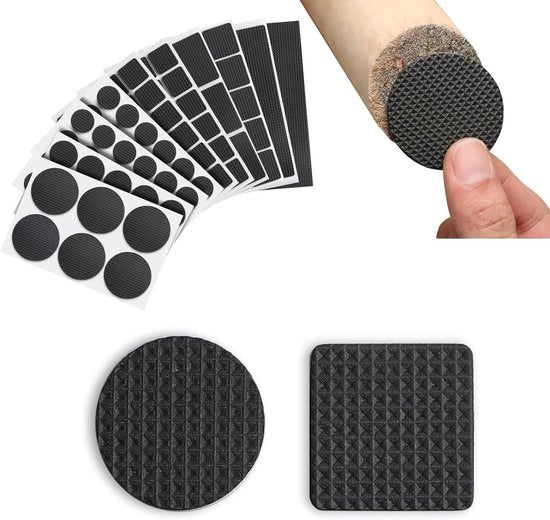 Pads antislip per mobili - 141 pezzi - Gomme antiscivolo in 8 misure - 4 mm spessore - Stick antiscivolo rotondo e rettangolare per tavolo, sedia, letto, armadio, divano.
