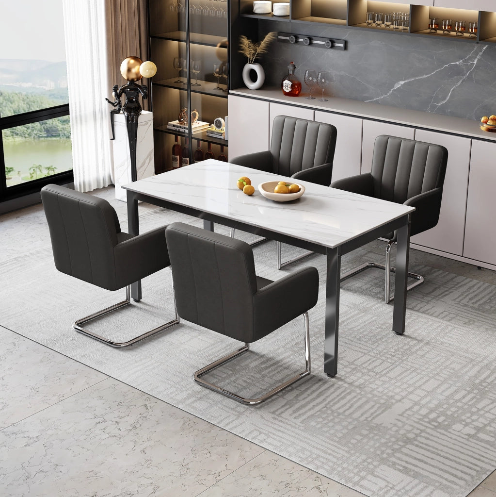 Set di 4 sedie da pranzo nere – braccioli e base in metallo
