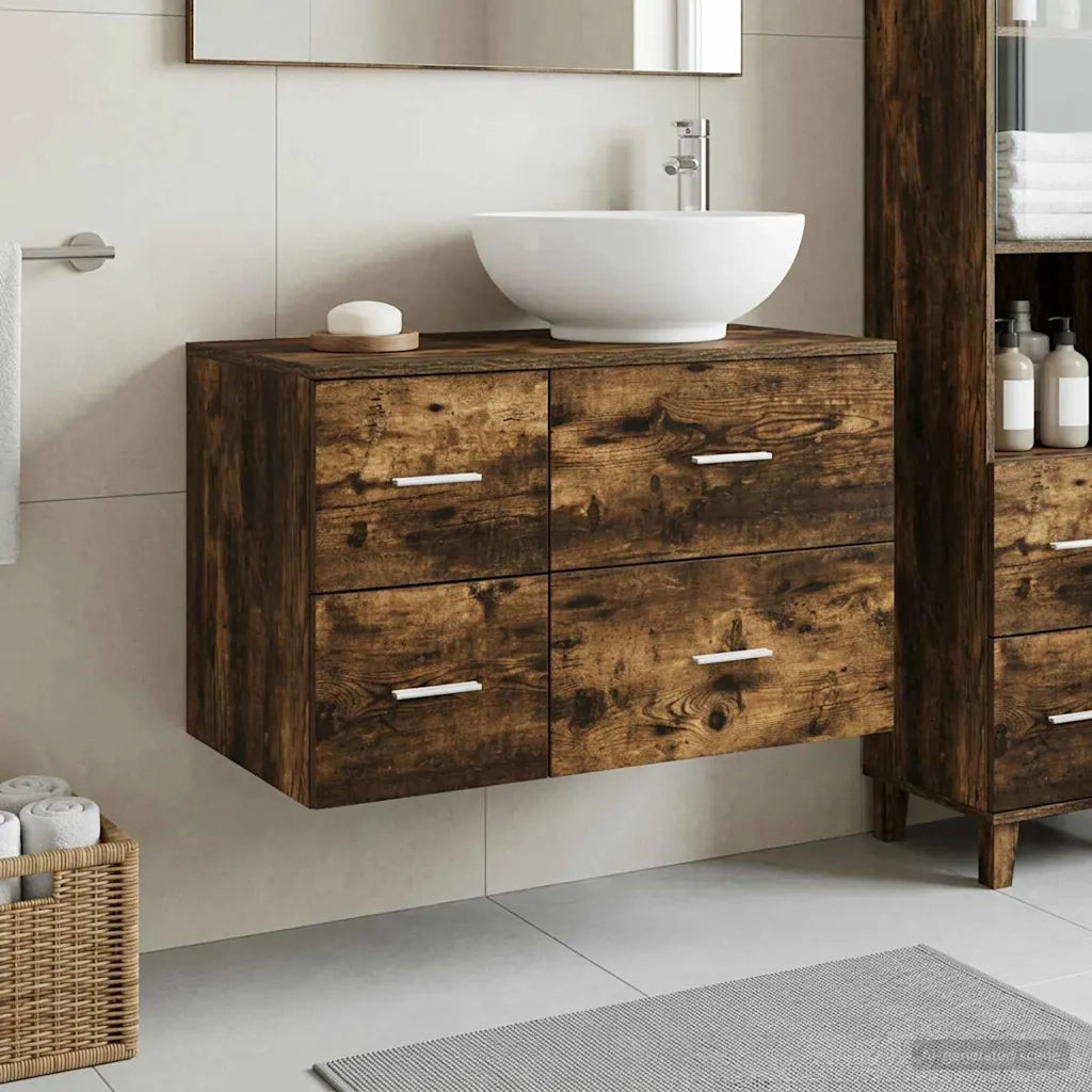 Set di mobili per il bagno 2 pz Rovere Fumo 3403996