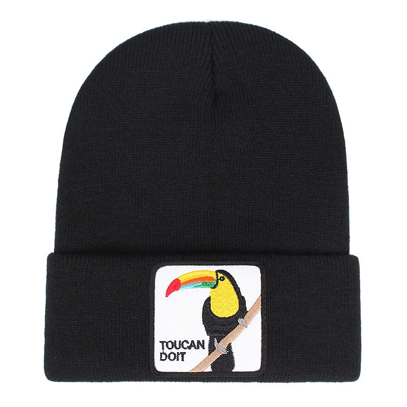 Berretto in maglia con ricamo TUCAN, colore nero
