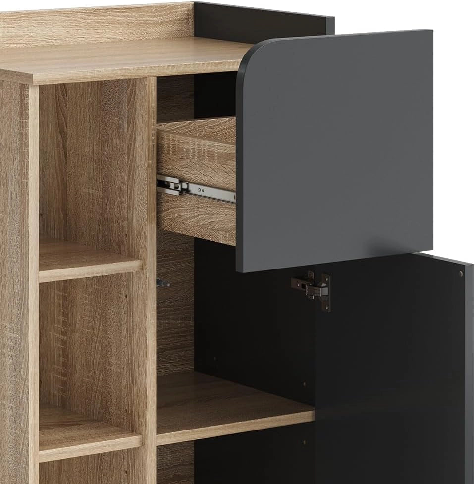 Armadietto di base Karen, Sonoma/antracite, 50 x 90 cm con anta e cassetto, adatto per la conservazione di articoli da bagno e asciugamani