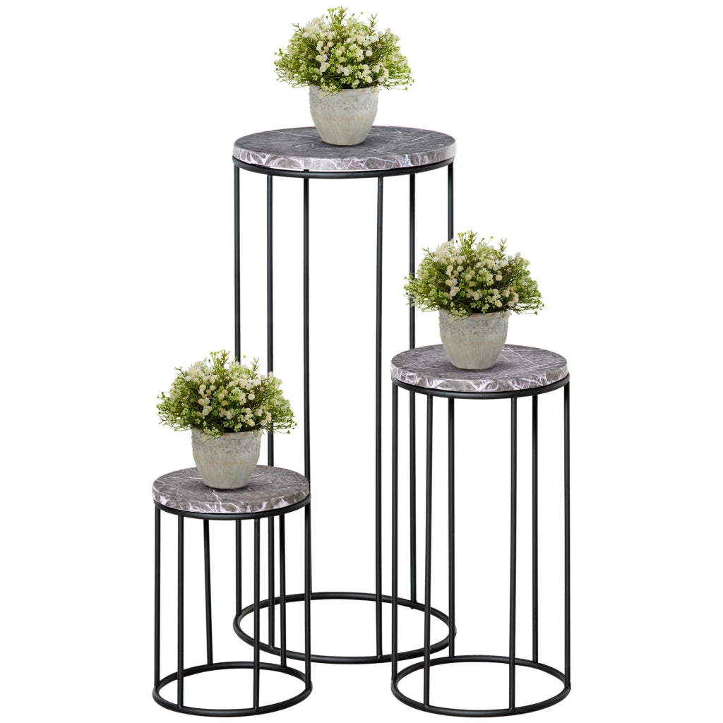 Set di fioriere in metallo 3 pezzi ¨C zephmum ¨C nero grigio effetto marmo impilabili