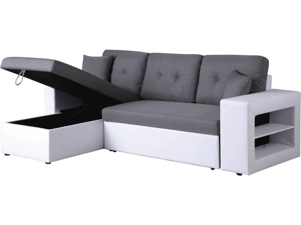 Divano ad angolo "Axel" trasformabile / reversibile - 3 posti - Bianco / Grigio