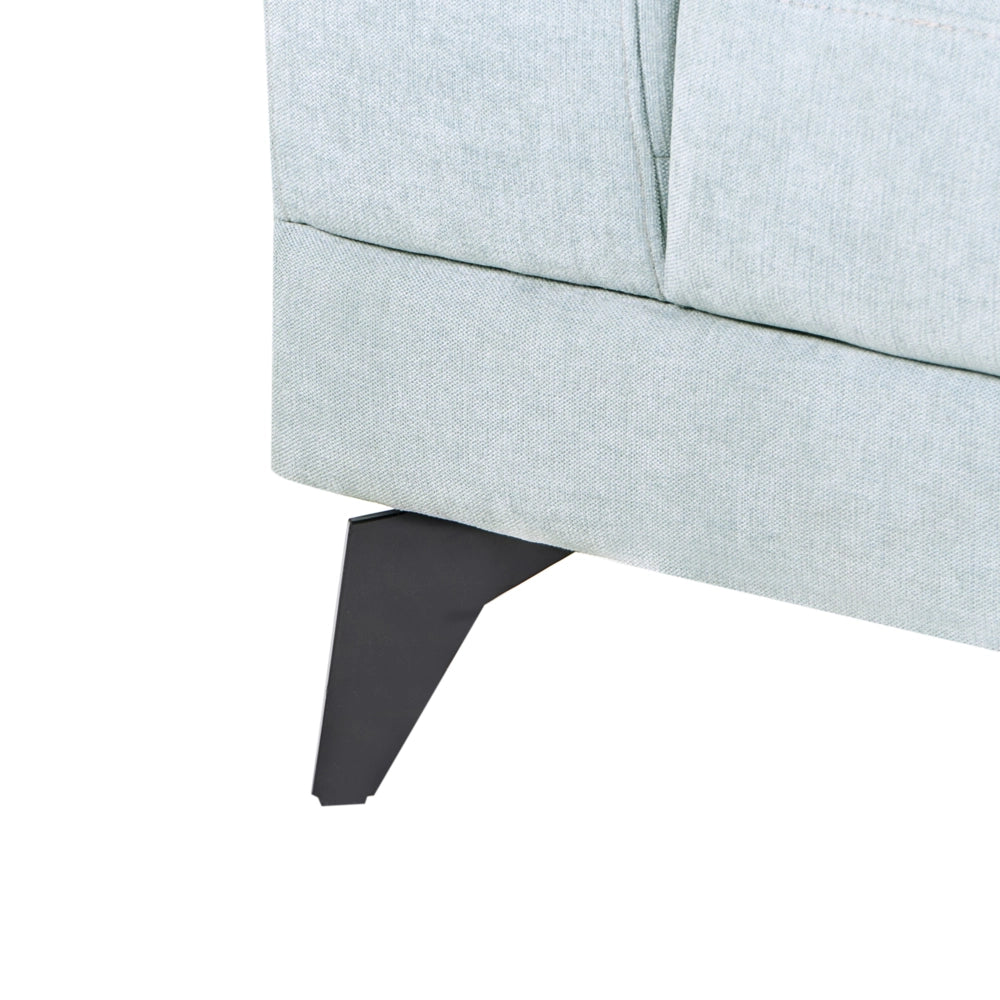Divano angolare moderno con bracciolo sinistro Rivestimento in lino sintetico idrorepellente Gambe in ferro nero con cuscini grigio
