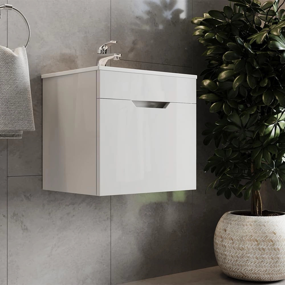 Set mobili bagno Stefanie, Bianco, 49 cm, composto da mobile sottolavabo e lavabo