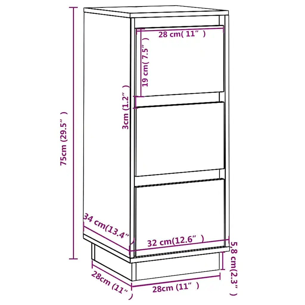 Credenze Nere 2 pz | Madia | Buffet da pranzo | Armadio da pranzo 32x34x75 cm in Legno Massello di Pino