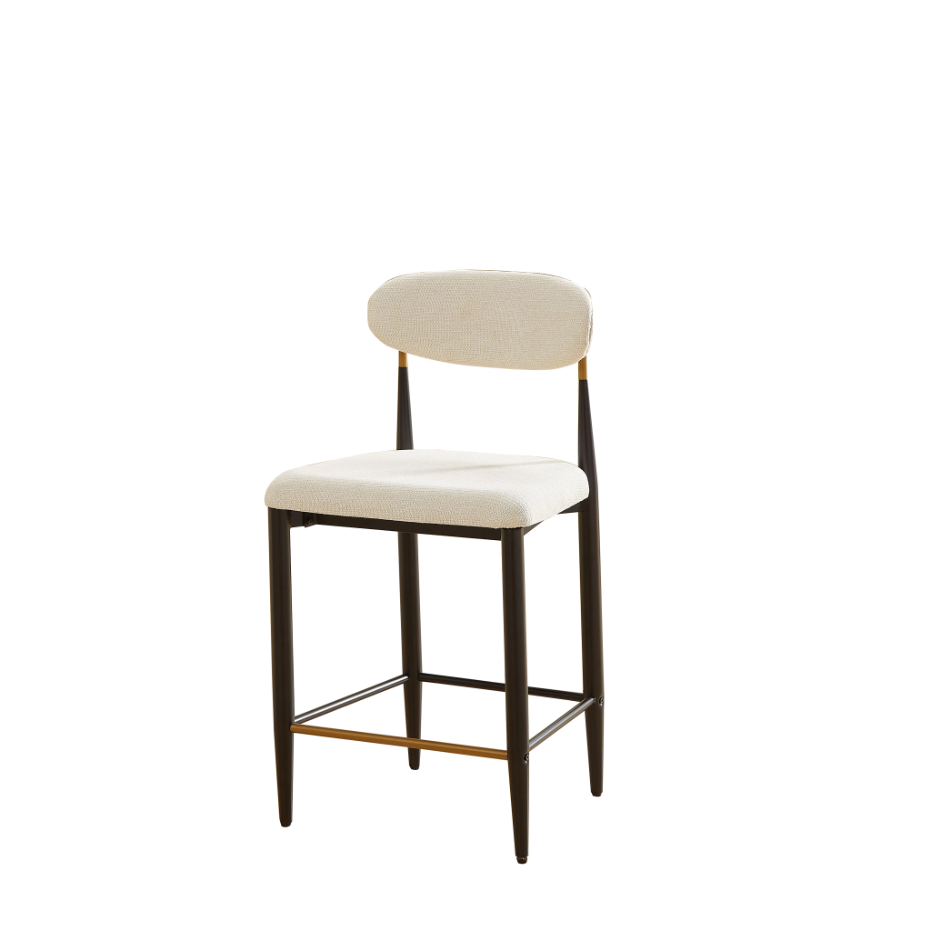 Sgabello da bar con Schienale Ergonomico, Poggiapiedi e Piedini Regolabili, in Tessuto Beige