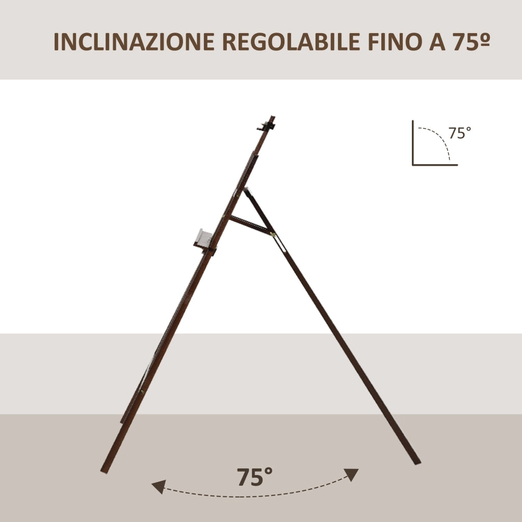 Easycomfort Cavalletto Pittura, 135 cm Cavalletto Treppiede per Dipingere su Tela, Cavalletto in Legno di Pino Regolabile, Portatile e Pieghevole con Pennello per Studio, Artisti e Pittori, Caffè