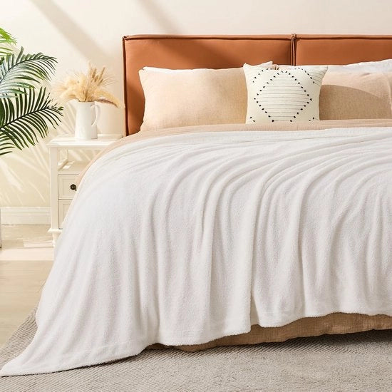 Banco in Muslin con Fleece e Coton, 200x230, Deken Leggero e Soffice per il Divano, Crème