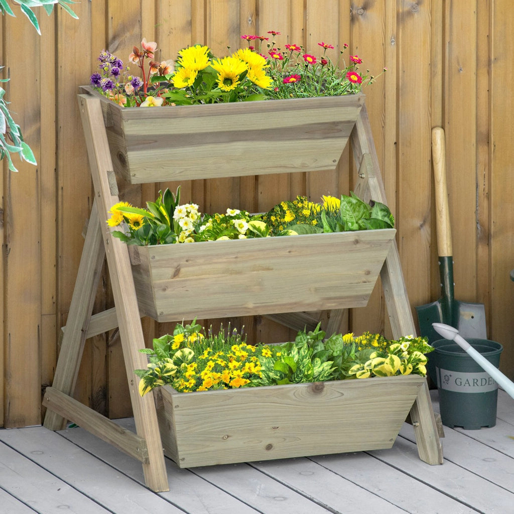 Fioriera a Scala 3 Livelli Legno per Giardino ¨C zephmum ¨C 71x61x77 cm Natural