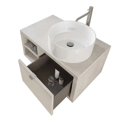 Mobile bagno sospeso 80 cm grigio chiaro con cassetto e vano a giorno completo di lavabo e specchio Master