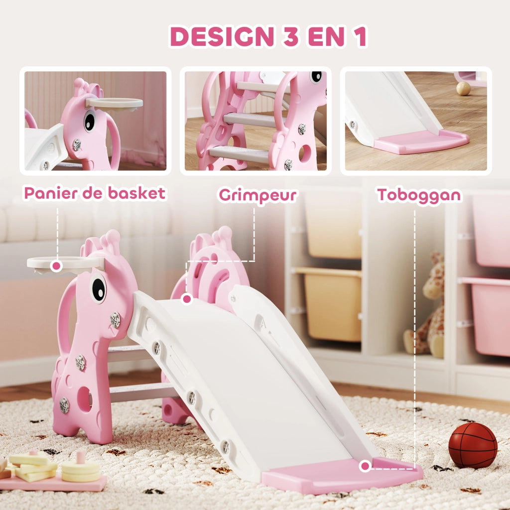 Casetta per bambini 3 in 1 con canestro, arrampicata e palla ¨C zephmum ¨C 106x51.5x52 cm rosa