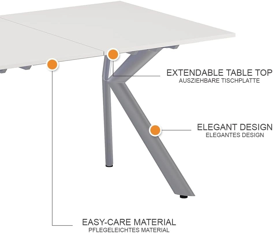 Tavolo da pranzo Trill, Bianco/Grigio, 140 x 90 cm Estensibile, con estrazione sincronizzata per lunghezze del tavolo variabili