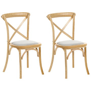 Set di 2 sedie da pranzo con struttura in legno marrone chiaro e beige, seduta imbottita, schienale a croce, stile rustico