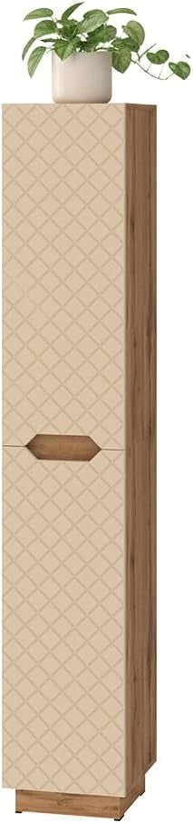 Armadio per il bagno Lotta, Rovere/cashmere con struttura in piastrelle, 33 x 186 cm con 2 porte