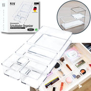 Organizzatore di cassetta trasparente 4 in 1 con adesivi antiscivolo in 3 diverse misure | Sistema di organizzazione per la cassetta in ufficio, in bagno e in cucina | Organizzatore di trucchi per la scrivania da trucco