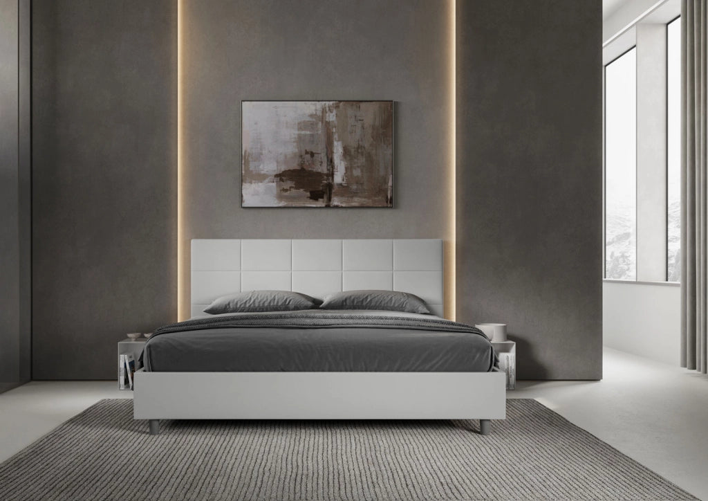 BS COM Letto matrimoniale king size con rete imbottito 190x190 similpelle bianco