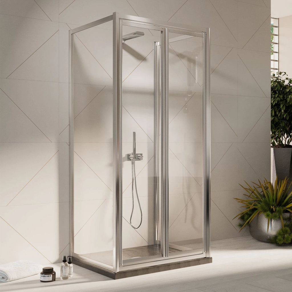 Box Doccia 3 lati 90x80x90CM H198 Cristallo Trasparente 2 Fissi+Saloon 2 Ante Battente 80 mod. West