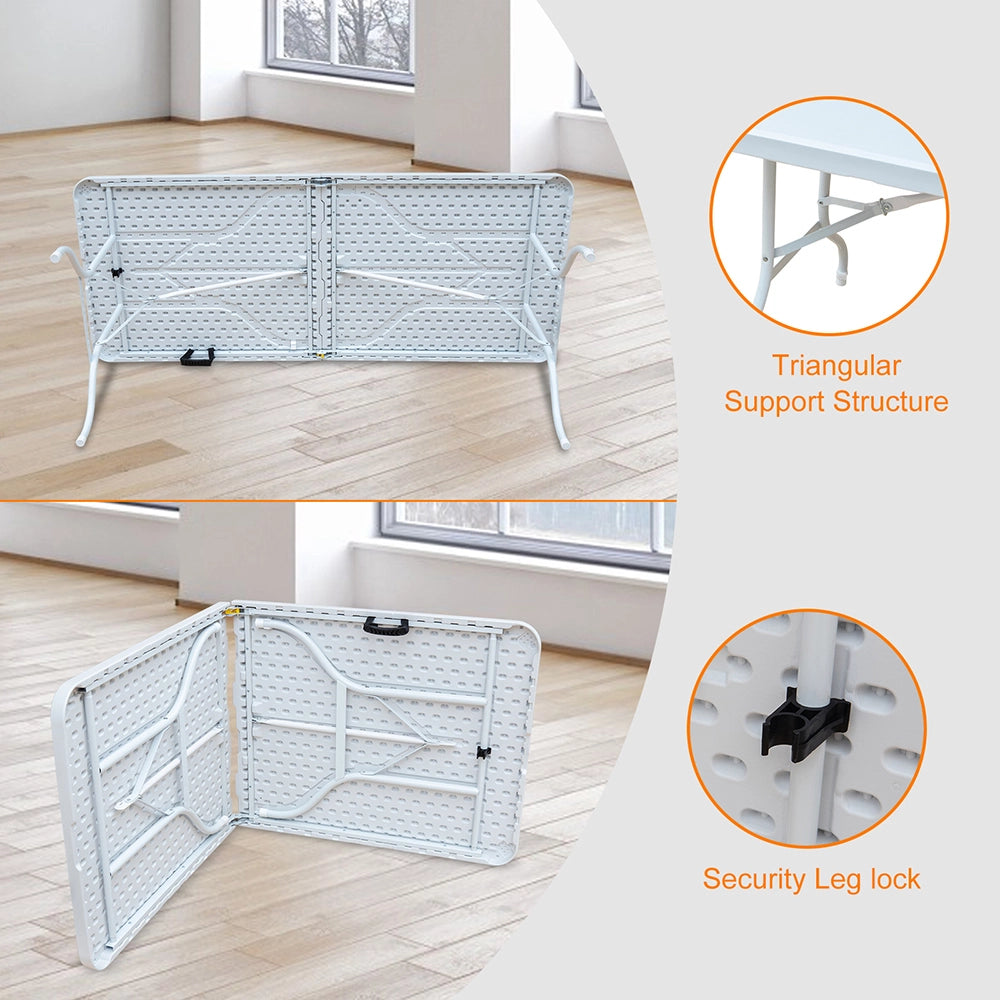 Tavolo pieghevole - Xylo - 180cm portatile per interni/esterni carico 135kg bianco