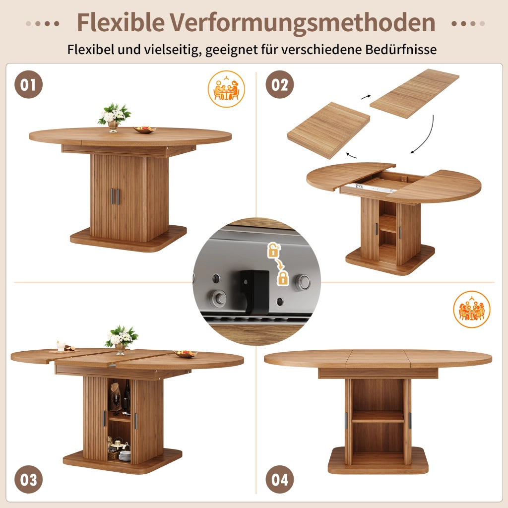 TAVOLO DA PRANZO OVALE ESTENSIBILE 110-149,8 cm MDF Nussbaum/Nero con vano portaoggetti