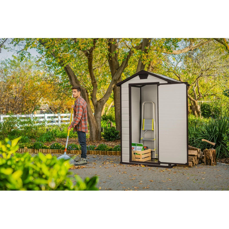 Casetta da giardino in resina effetto legno 129x103x196 cm - con pavimento rialzato - Beige – Keter