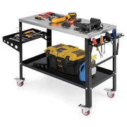 Banco da lavoro mobile in metallo 128 x 46 x 88 cm capacità di carico 360 kg con pratico vano portaoggetti stile moderno in argento e nero 20_0014739