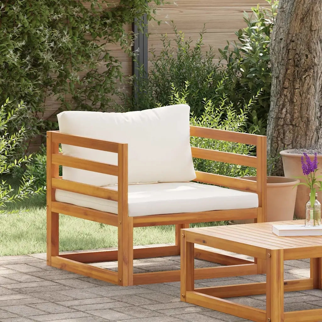 Sedia da patio-Sedia da Giardino con Cuscino Crema in Legno Massello di Acacia 350354