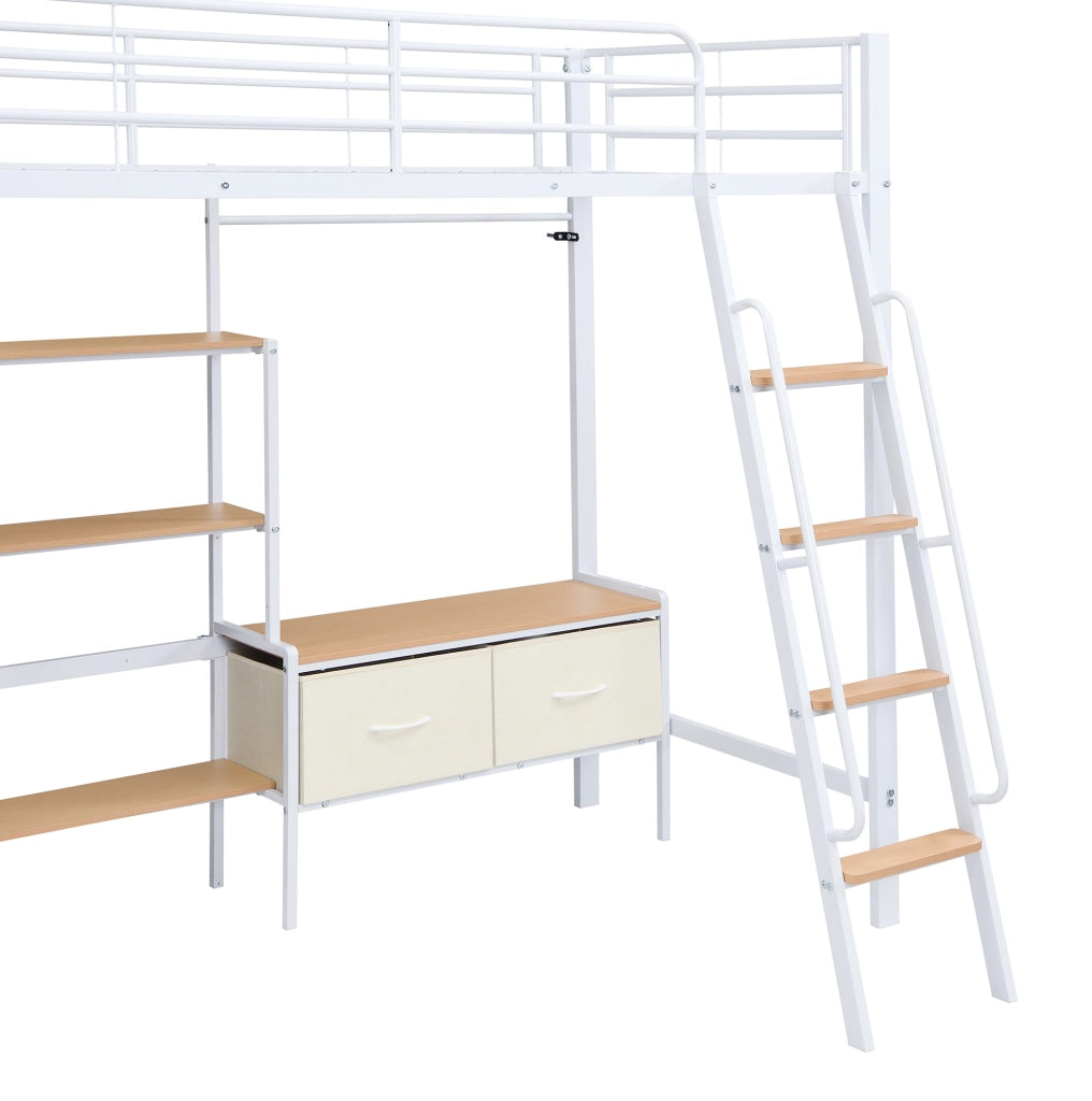 Letto a soppalco 90x200 cm con scrivania, box contenitive e scaffale