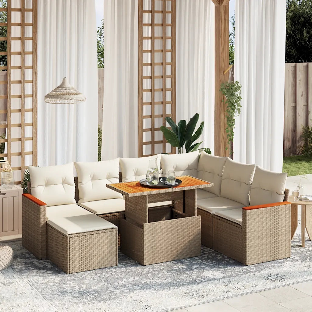 Set Divano da Giardino 8 pz con Cuscini Beige in Polyrattan 3276054