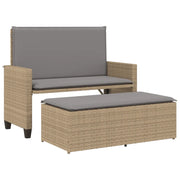Panchina da Giardino | Panca da Giardino con Cuscini e Poggiapiedi Beige in Polyrattan