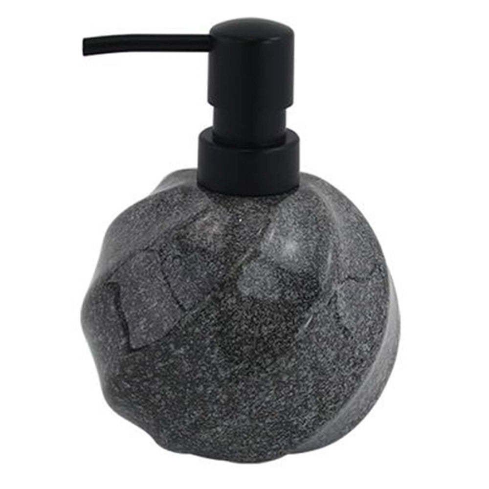 Trade Shop - Dispenser Porta Sapone Liquido Sferico In Ceramica Rigato Marmo Nero Arredo Bagno 87794 -