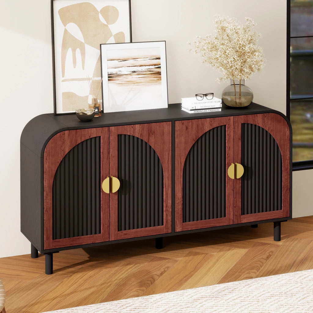 Credenza retr¨° - Zephmum- 150 cm, 4 ante, ripiani regolabili, chiusura soft