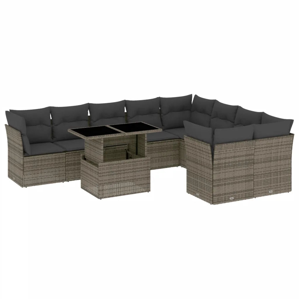 Set Divano da Giardino 10 pz con Cuscini Grigio in Polyrattan 3266840