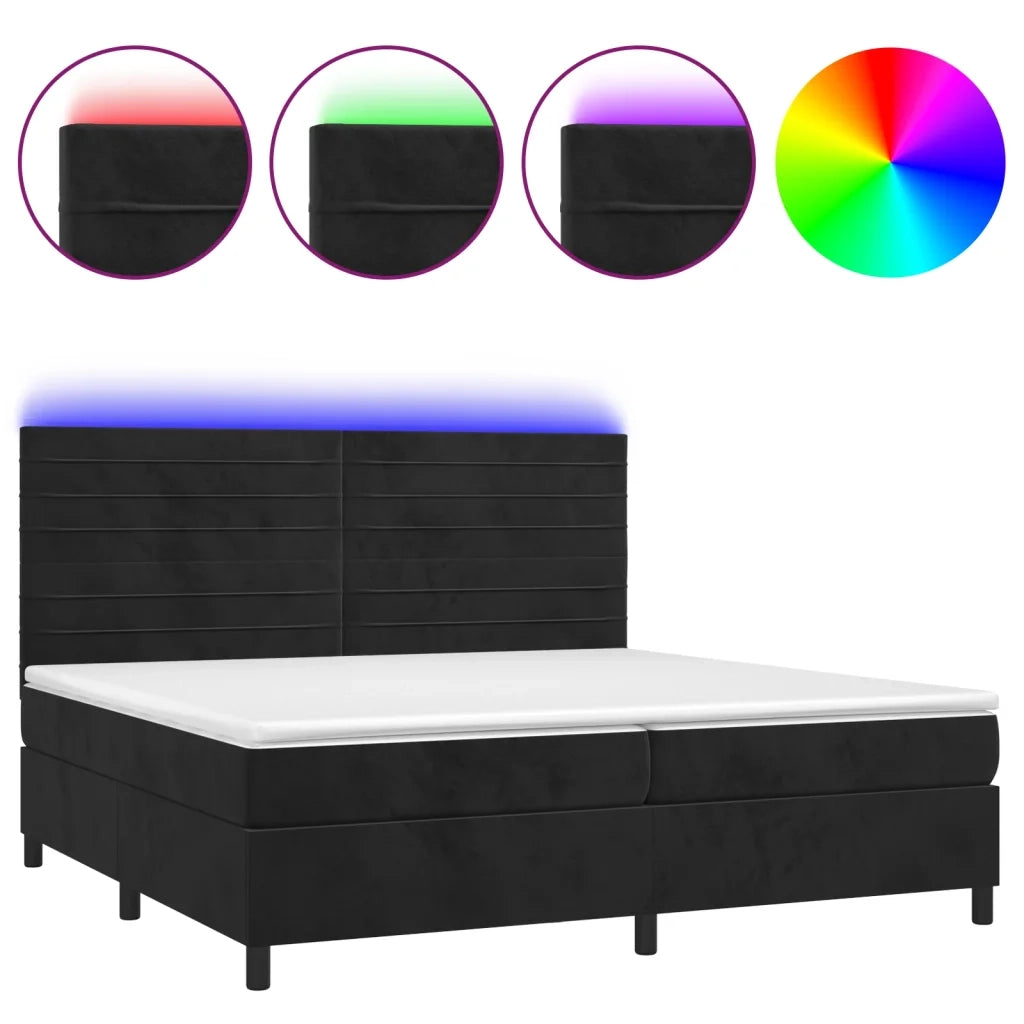 Letto a Molle con Materasso e LED Nero 200x200 cm in Velluto cod mxl 63409