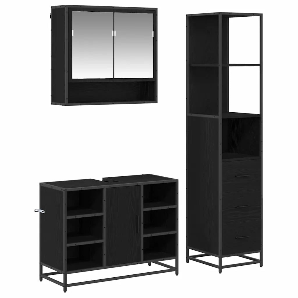 Set di mobili per il bagno 3 pcs Rovere Nero Legno multistrato
