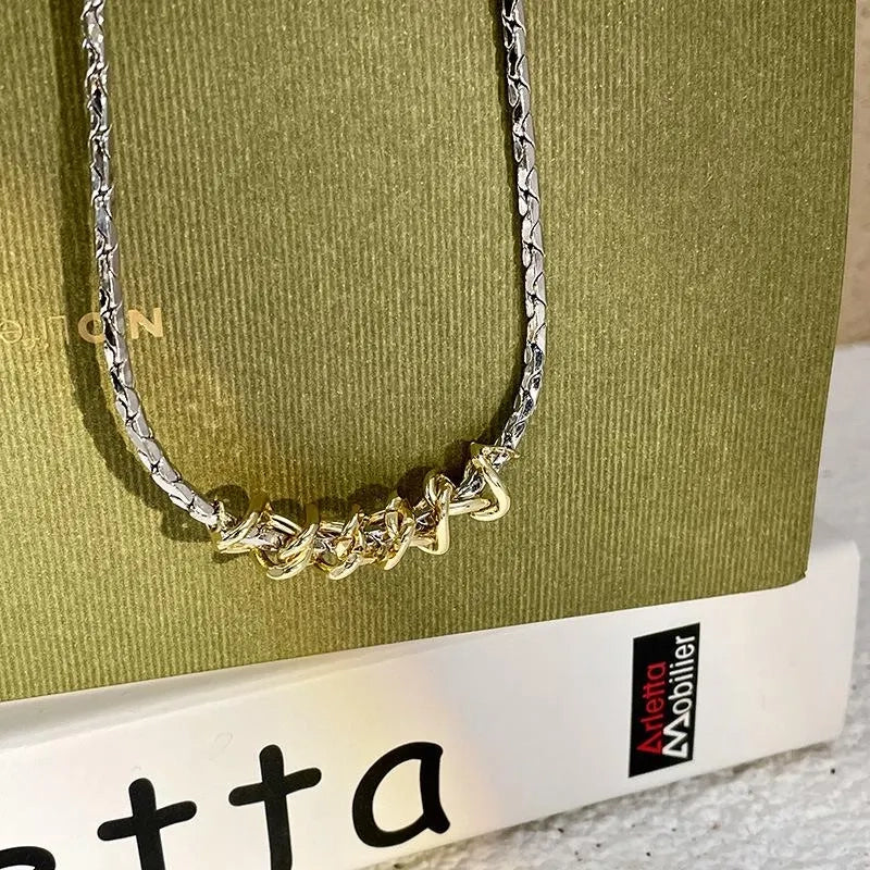 Collana vintage intrecciata in oro e argento, regalo di Natale o compleanno.