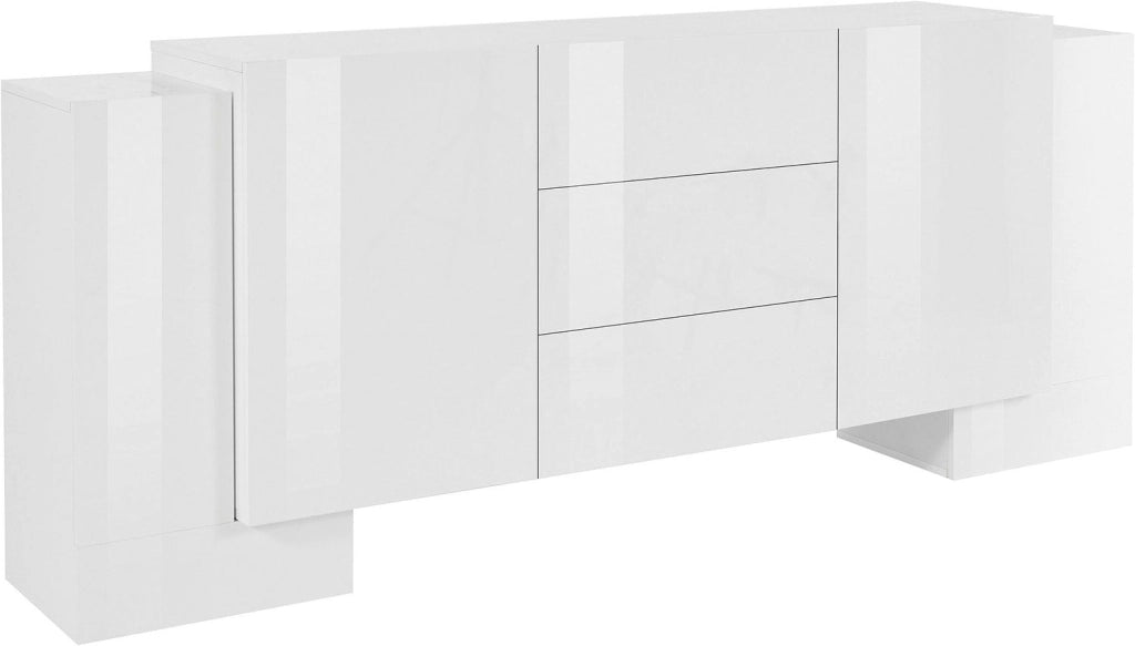 Credenza con 4 Ante e 3 Cassetti 210x45x85 cm Pillon Side 4A 3C Bianco Lucido